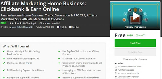 [100% Off] Affiliate Marketing Home Business: Clickbank & Earn Online|Worth 185$