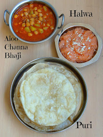 Aloo channa bhaji,Halwa,Puri