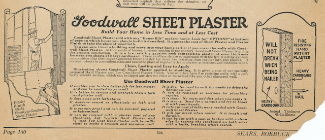 Sears early version of drywall or sheetrock -- Goodwall sheet plaster