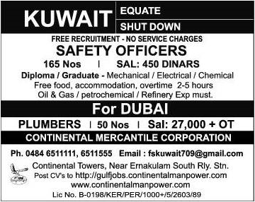 Equate Shut Down Job Opportunities for Kuwait & Dubai