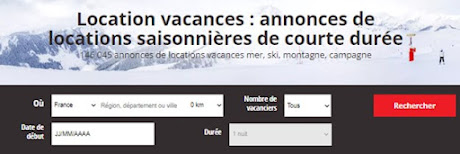 Les critères de recherche sous la rubrique Vacances