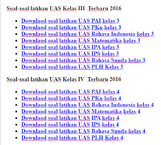 Kumpulan Soal UAS SD Lengkap kelas 1-6 Semua Mata Pelajaran 