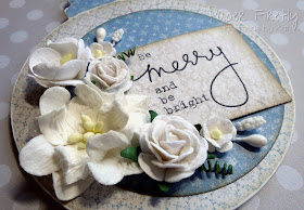 I chose just white flowers for the decoration and tried out some new beaded stamens with them; I pulled the arrangement apart and popped them in separately though!