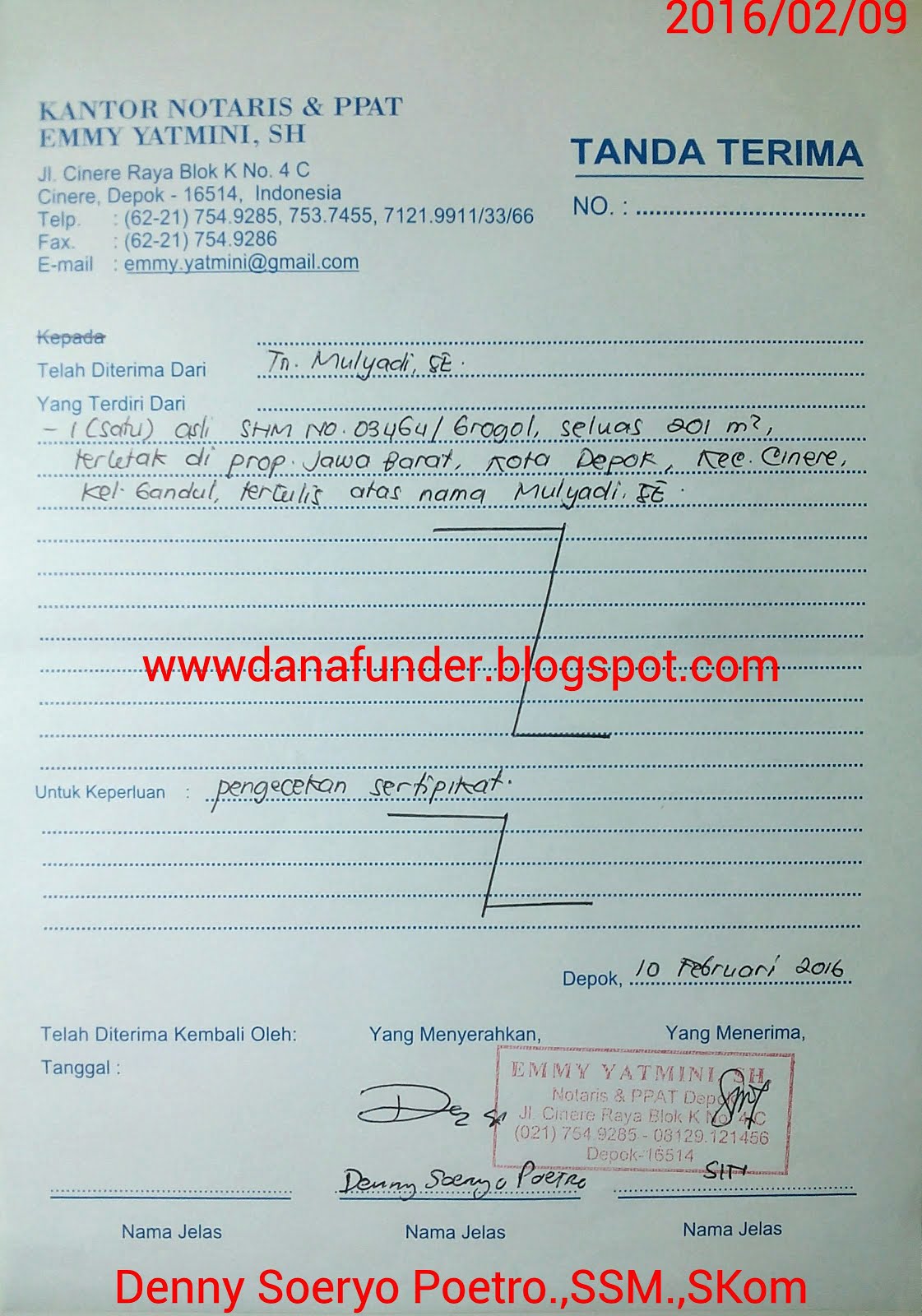 Tanda Terima Pengecekan BPN Via Notaris