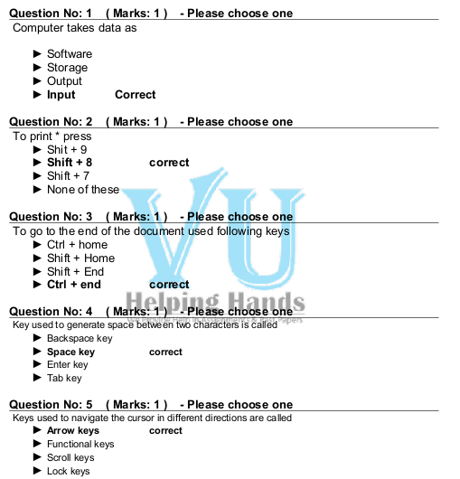 CS001 Mid Term Solved Past Paper Spring 2010 Sample Preview