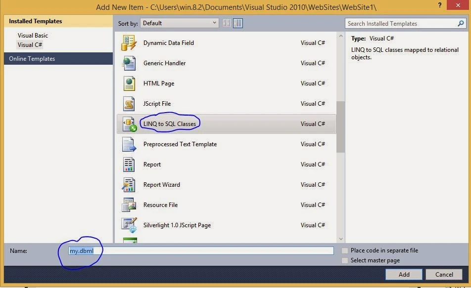 LINQ to SQL Class in asp.net