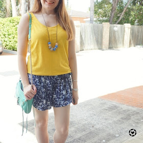 awayfromblue Instagram | yellow and blue summer soft printed shorts outfit