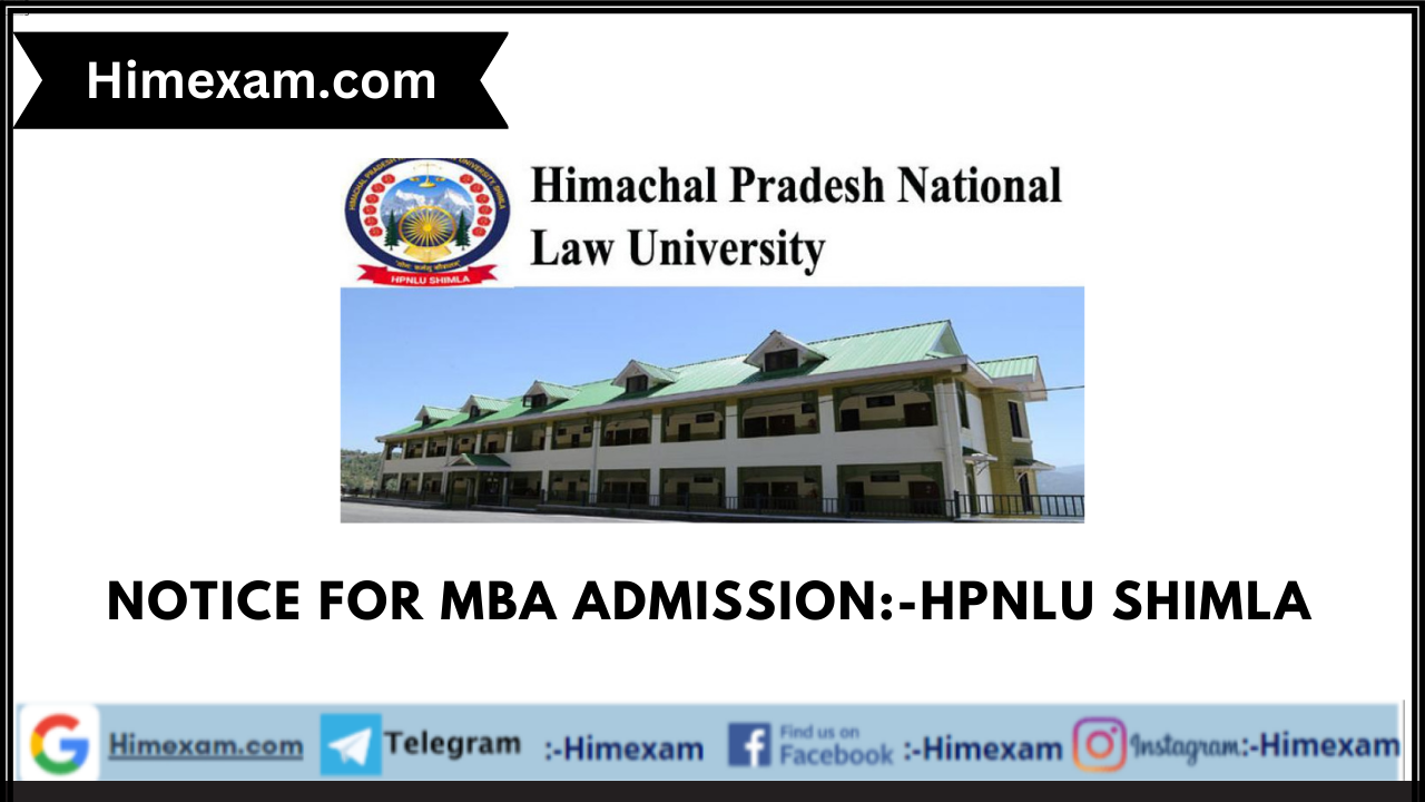 Notice for MBA Admission:-HPNLU Shimla