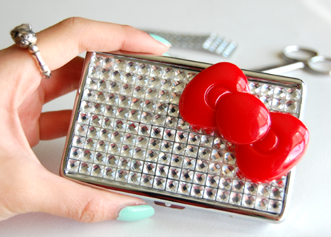  studs and pearls diy Rhinestone and Bow ID Case