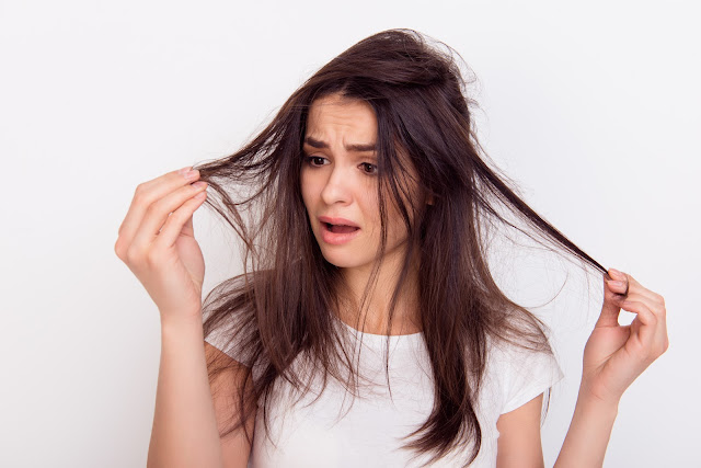 Woman get depressed with damaged hair