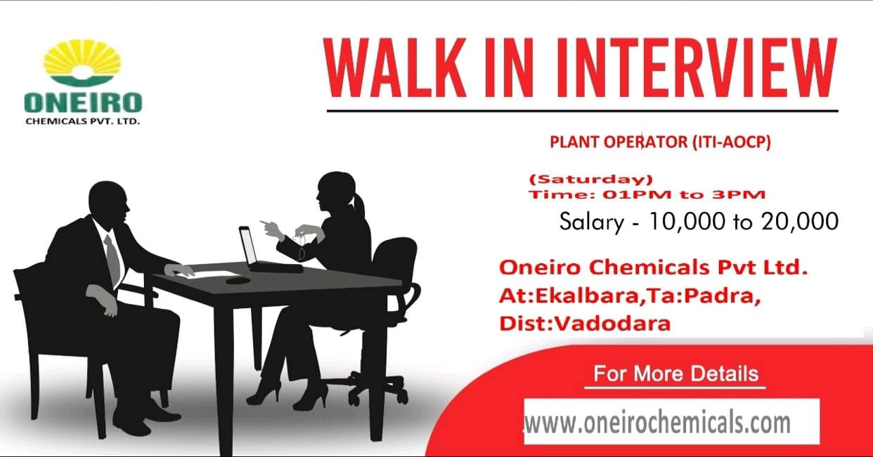 Job Available's for Oneiro Chemicals Pvt Ltd Walk-In Interview for Plant Operator