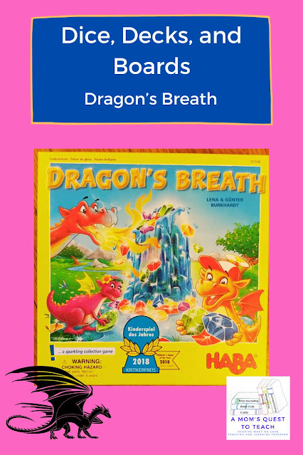 A Mom's Quest to Teach: Dice, Decks, and Boards: Dragon's Breath; cover of Dragon's Breath box