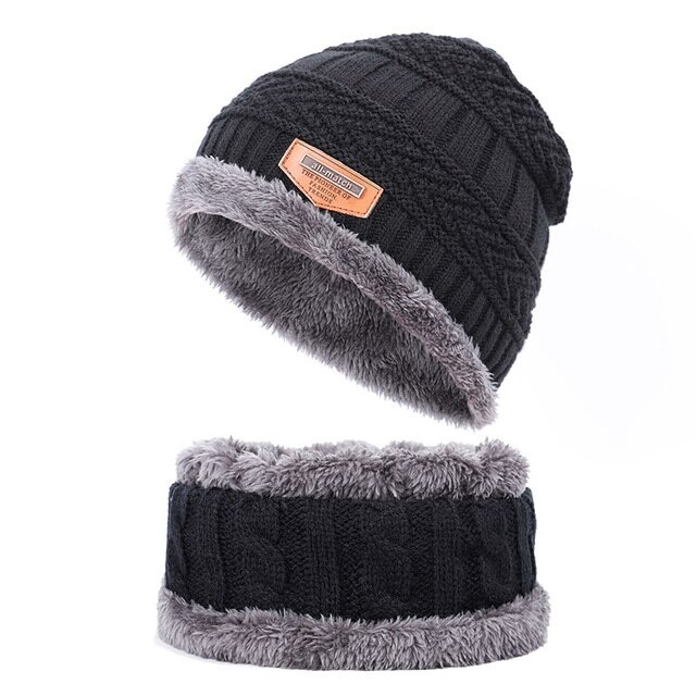 Mens Womens Winter Beanie Hat Scarf Set Warm Knit Hat Thick Fleece Lined Winter Cap Neck Warmer for Men Women 