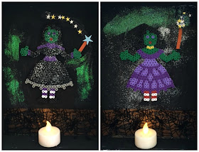 Hama bead Halloween witch display with battery tea light candles