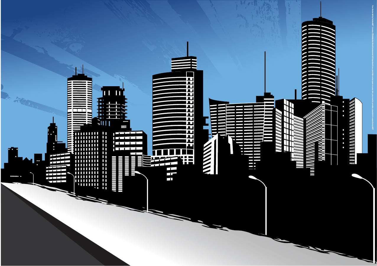Ai Eps イラストレーター ビル街の遠景のシルエット City Skyline Art イラスト素材
