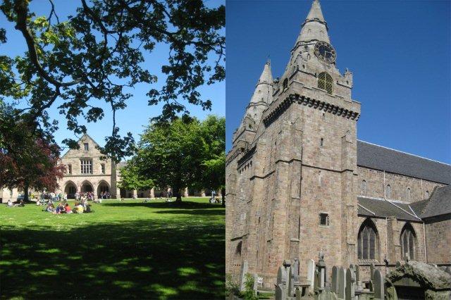 Old Aberdeen - King's lawn en la Universidad de Aberdeen y Catedral de Saint Marchar Cathedral