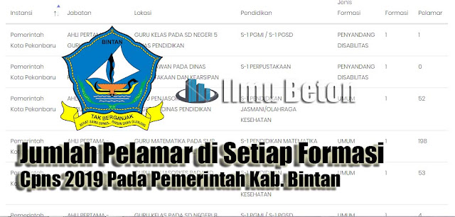 Jumlah Pelamar di Setiap Formasi Cpns 2019 Pada Pemerintah Kab. Bintan