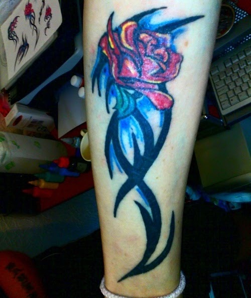 tatto Tato  Tangkai Hitam Mawar  Merah