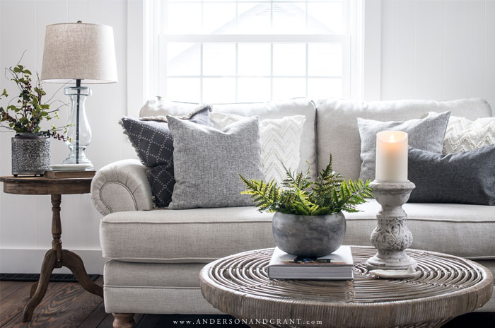 Coffee table and beige sofa