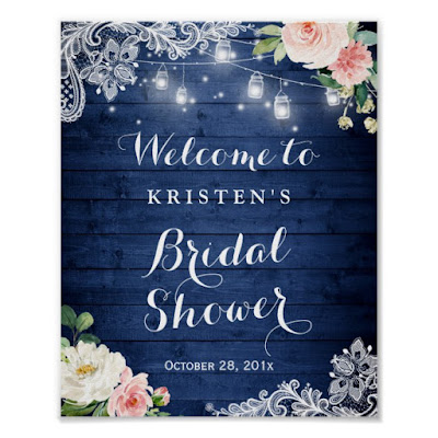  Rustic Blue String Light Floral Bridal Shower Sign