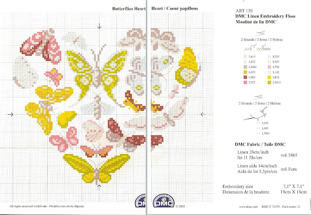 corazon y mariposas punto de cruz