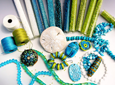 Caribbean colors palette in beads and cord.