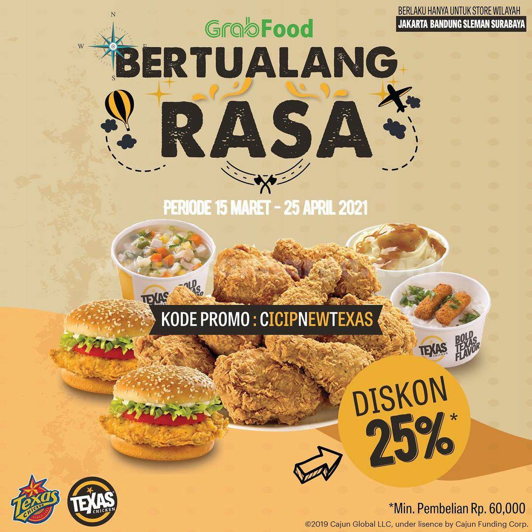 TEXAS CHICKEN Promo DISKON 25% via Aplikasi Grabfood