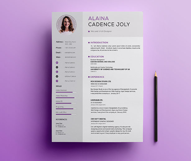 Template Resume CV 2018 - Clean & Professional Resume With Cover Letter