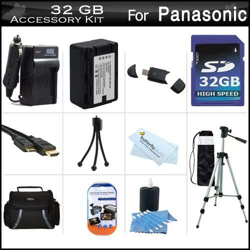 32GB Accessory Kit For Panasonic HC-V700, HC-V700M, HC-V500, HC-V500M, HC-V100, HC-V100M, HC-V10 Camcorder Includes 32GB High Speed SD Memory Card + Replacement (2000Mah) VW-VBK180 Battery + Ac/Dc Charger + Deluxe Case + 50