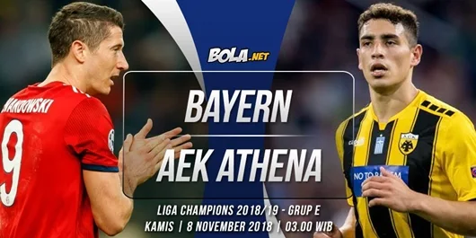 Prediksi Bayern Munchen vs AEK Athena 8 November 2018