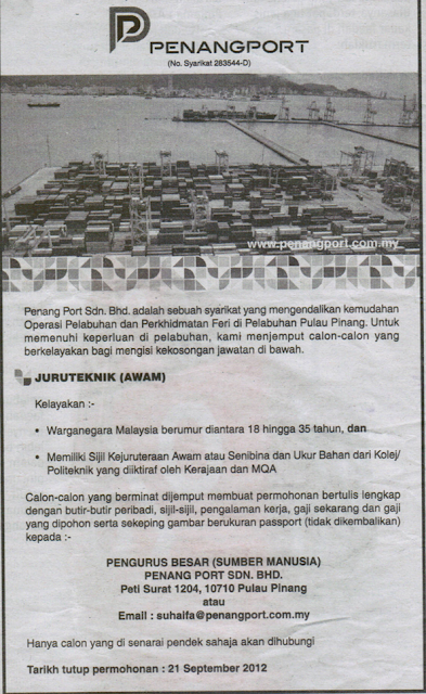 JAWATAN KOSONG (KERATAN AKHBAR): JAWATAN KOSONG DI PENANG ...