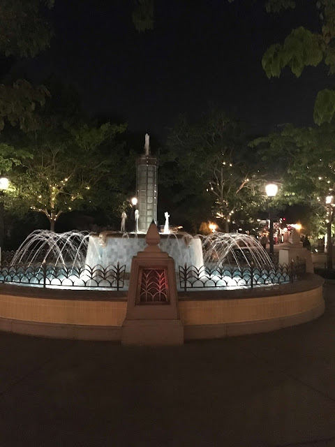Buena Vista Street Fountain at Night Disney California Adventure Disneyland