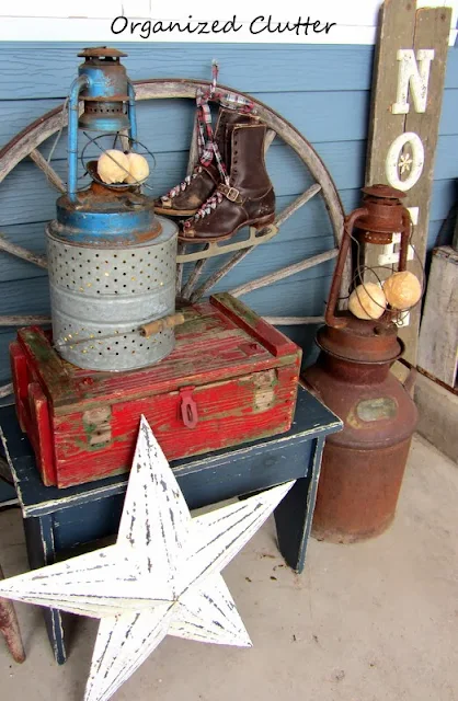 Junky, Rustic Winter Covered Patio Vignette www.organizedclutterqueen.blogspot.com