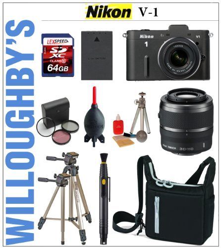 Nikon 1 V1 w/ 10-30mm VR and 30-110mm VR 1 NIKKOR Lenses + Extra Nikon EN-EL15 Battery + Deluxe Bag + 3pc Multi-Coated Essential Filter Kit + 64GB SDXC Deluxe Kit