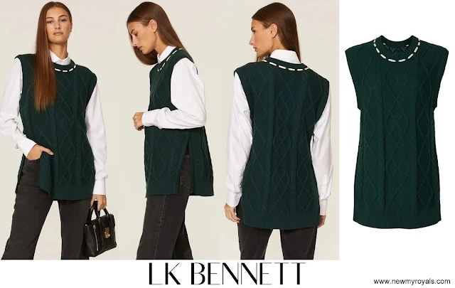Princess Stephanie wore LK Bennett Andrea Cable Knit Sweater Vest in Green