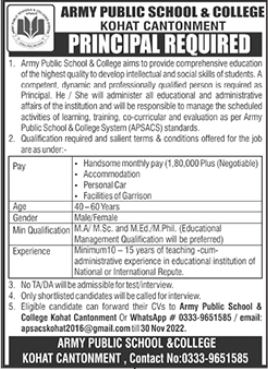 Latest Army Public School & College Education Posts Kohat 2022