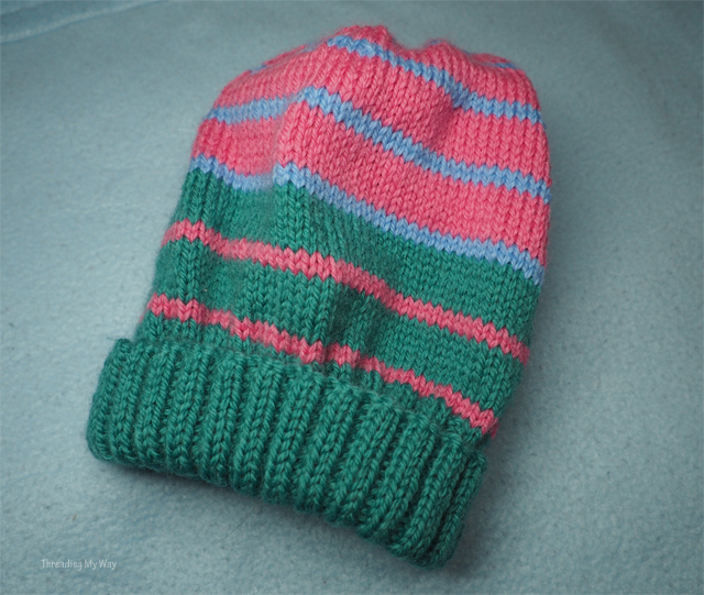 8 ply striped knitted beanie ~ Threading My Way