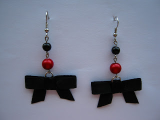 Handmade Earrings with Black Satin Bow and Black and White pearls