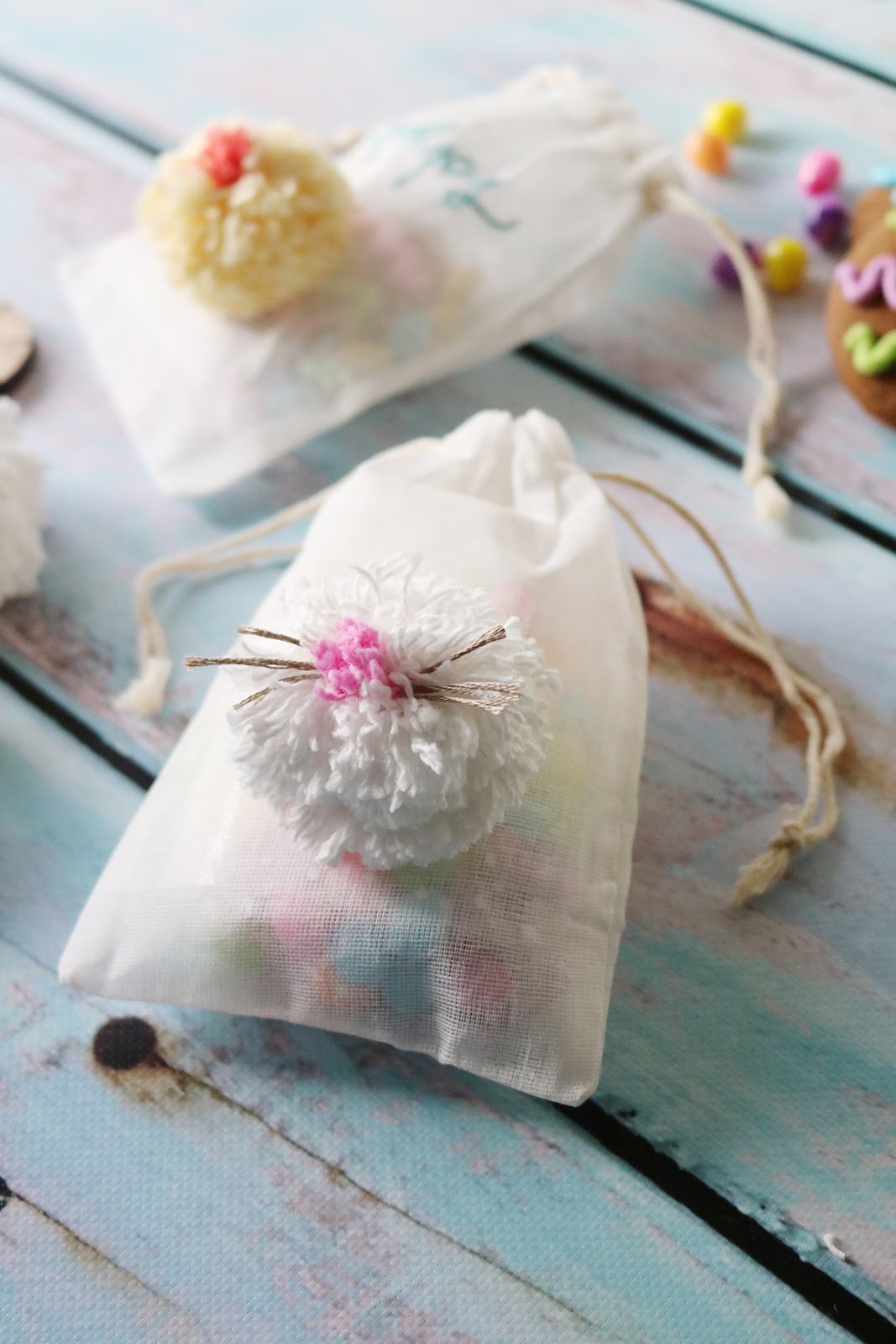 Easter gift bag inspiration - pom poms, tissue paper bunny ears and paper bags | Creative Bag