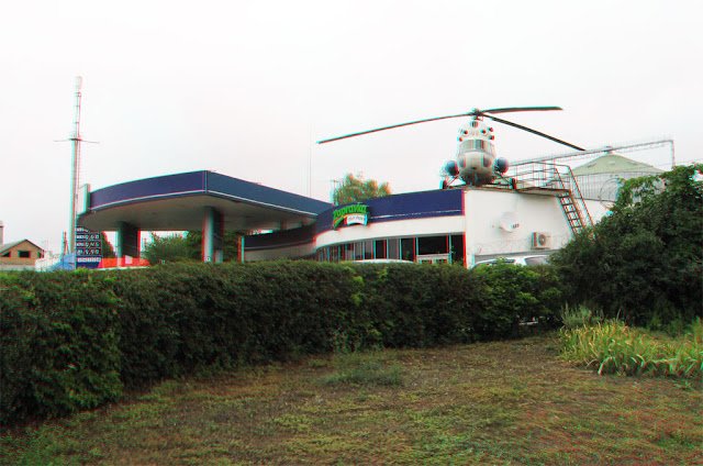 A helicopter on the roof anaglyph 3D