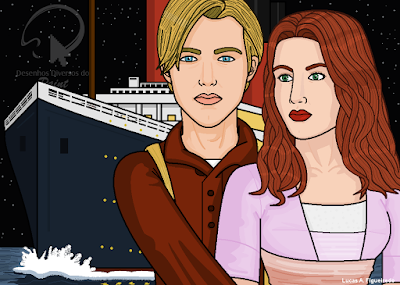 Desenho Jack e Rose, de Titanic, feito no Paint
