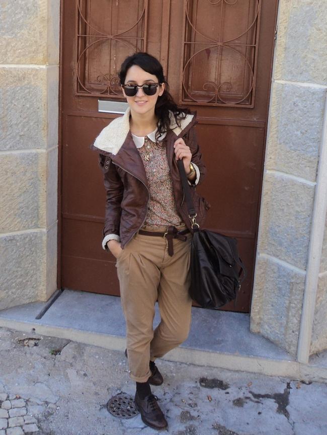 Street Style Portugal Outfit Zara Aviator Jacket Zara Peter Pan Collar 