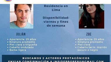 CASTING en LIMA: Se busca para CORTOMETRAJE UNIVERSITARIO - ACTOR y ACTRIZ de 25 años 