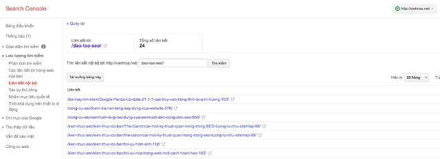 Báo cáo liên kết nội bộ trong Google Search Console