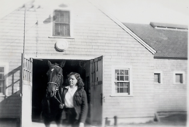 Unknown Girl with Horse in front of Barn, Wright Family Photos, Northampton, MA, around 1938