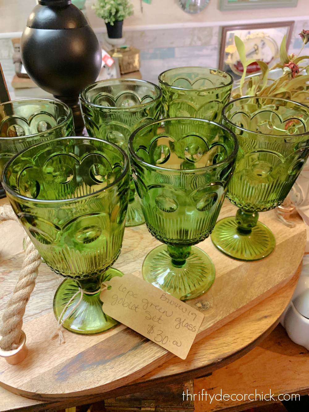 set of green goblets