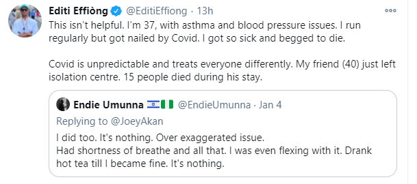 I got nailed by COVID-19, I got so sick and begged to die - Editi Effiong shares experience 