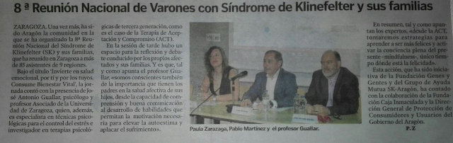 Nota de prensa de la 8ª Reunión Nacional de varones con Síndrome de Klinefeleter y sus familias