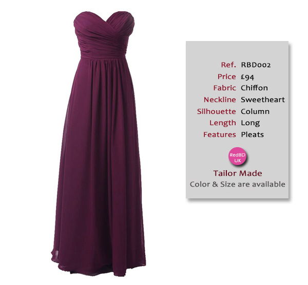 Chiffon Sweetheart Strapless Ruched Bodice Slim Long Bridesmaid Dress