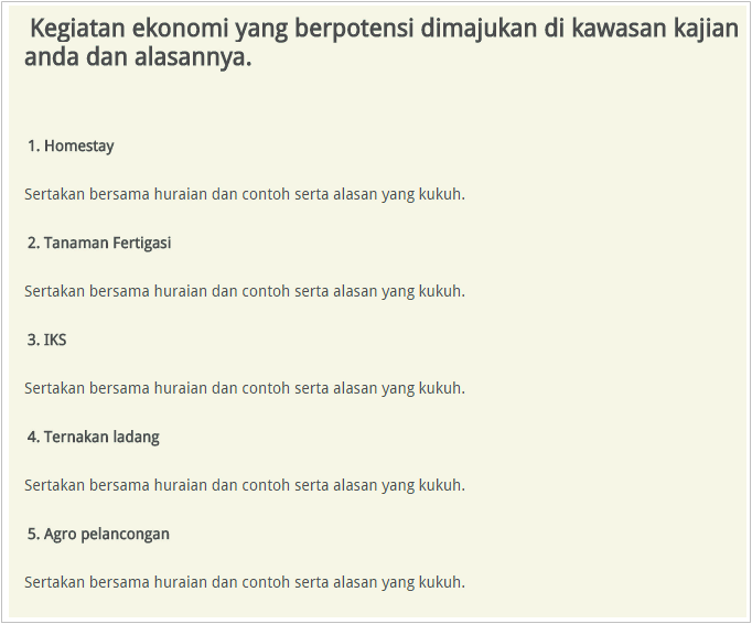 Contoh Kerja Kurus Geografi Soalan Ekonomi : Borang Soal 